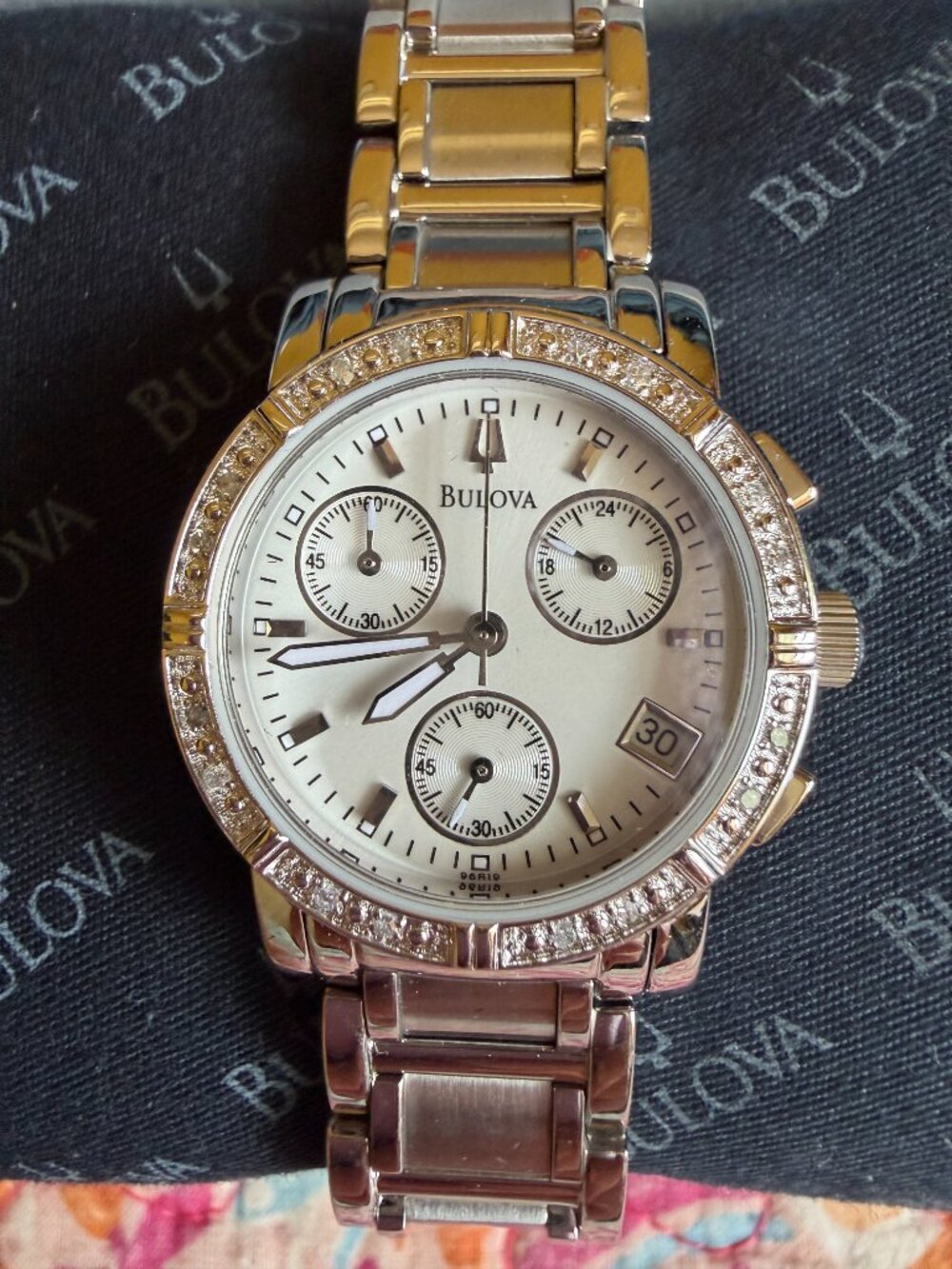 Bulova Women's Diamond Chronograph Watch (Model 96R19) NWT
